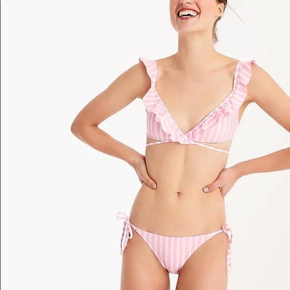 J.Crew Ruffle Wrap String Bikini in Blue/Ivory - Picture 4 of 8